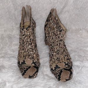 Vince Camuto cage wedge, snake print bootie. Square toe. Size 9 1/2/41